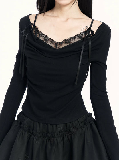 Cowl-Neck Faux Two-Piece Knit Base Layer