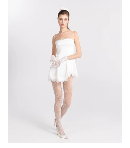 Lace-Trim Satin Fit-and-Flare Mini Dress