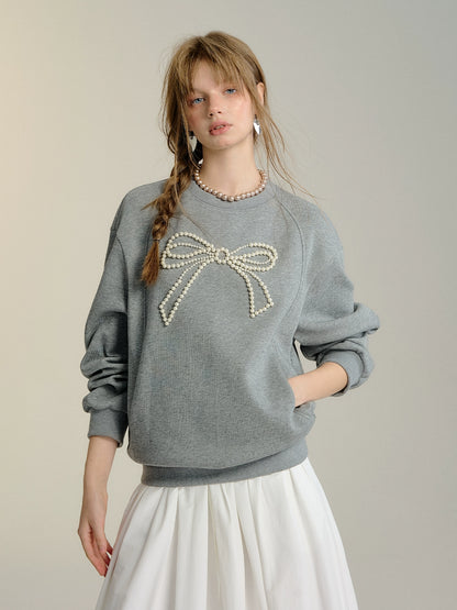 Gray &amp; Navy Blue Butterfly Knot Beaded Pullover Sweatshirt
