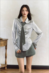 Grey Striped Suit Skort - CHINASQUAD