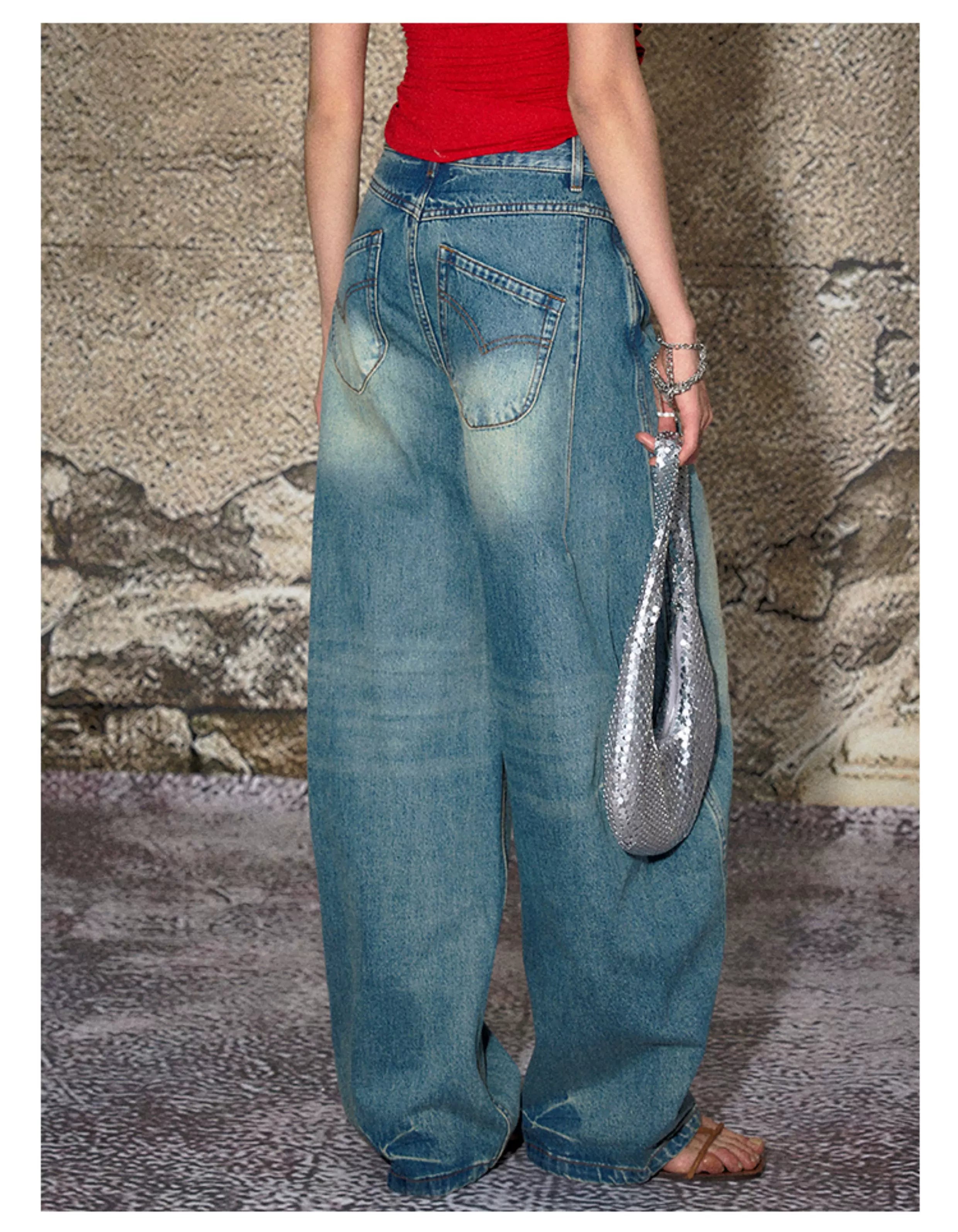 Panel-Seam Wide-Leg Denim Pants