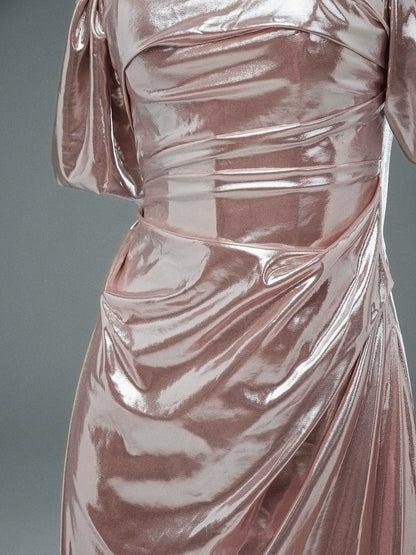 Rosé Party Sheen Draped Couture Gown