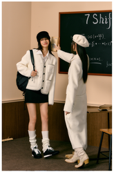White Slim Woolen Jacket & Skirt Set - CHINASQUAD