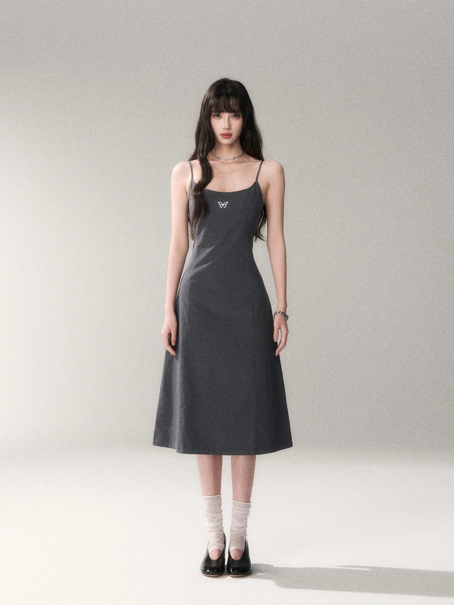Minimalist Cotton A-Line Slip Midi Dress