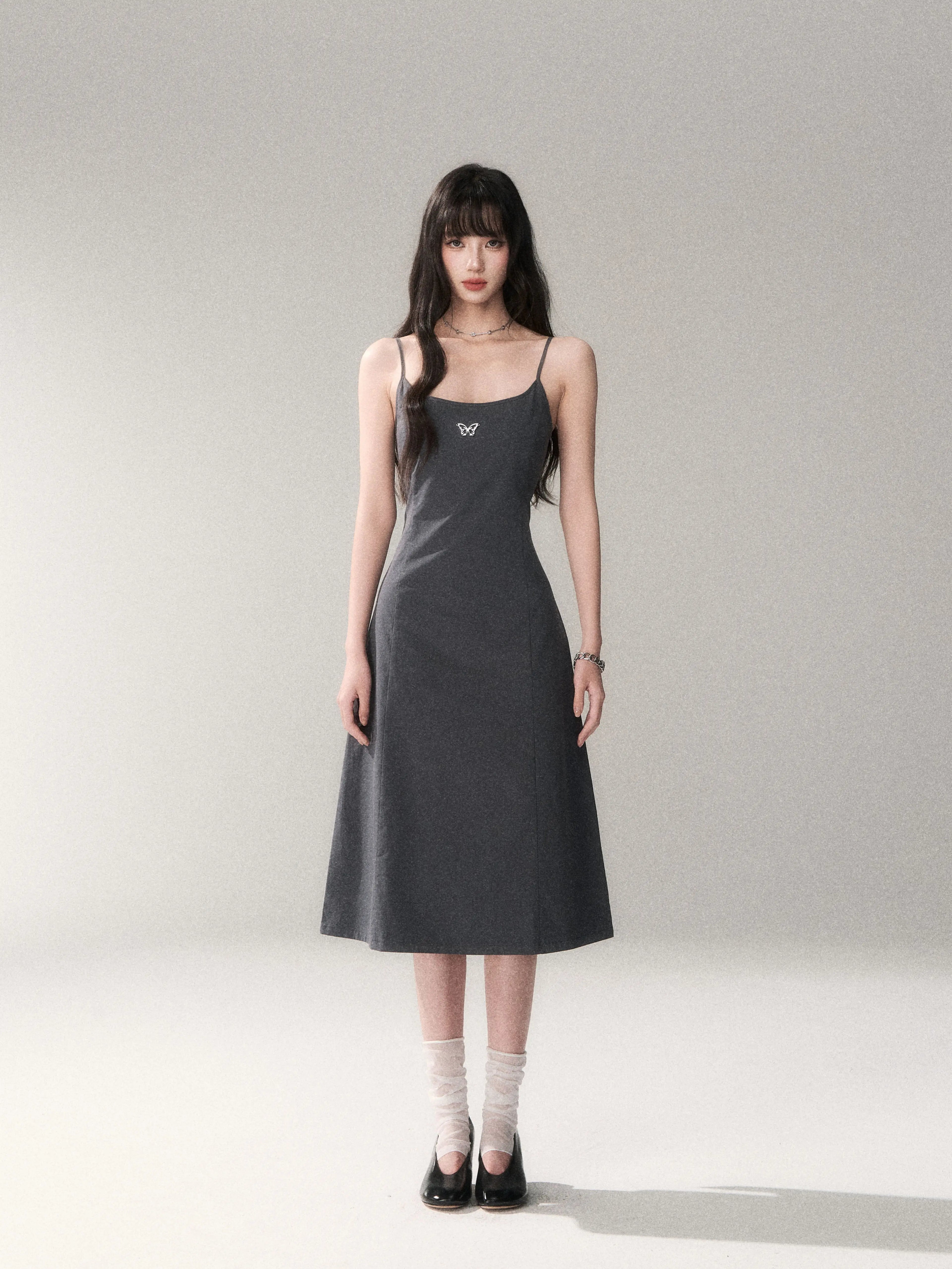 Minimalist Cotton A-Line Slip Midi Dress
