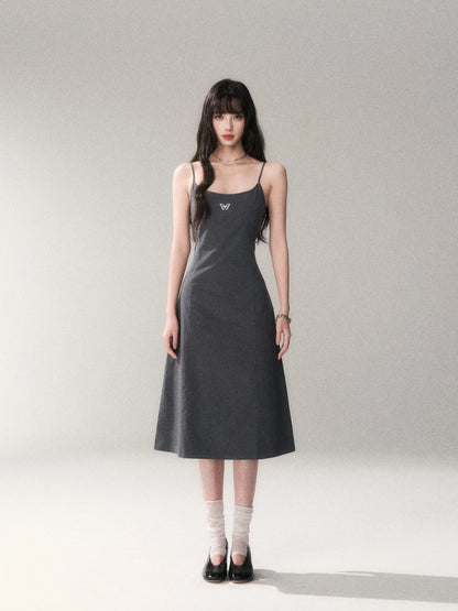 Minimalist Cotton A-Line Slip Midi Dress