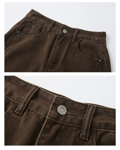 3D Seam Wide-Leg Crescent Denim Pants