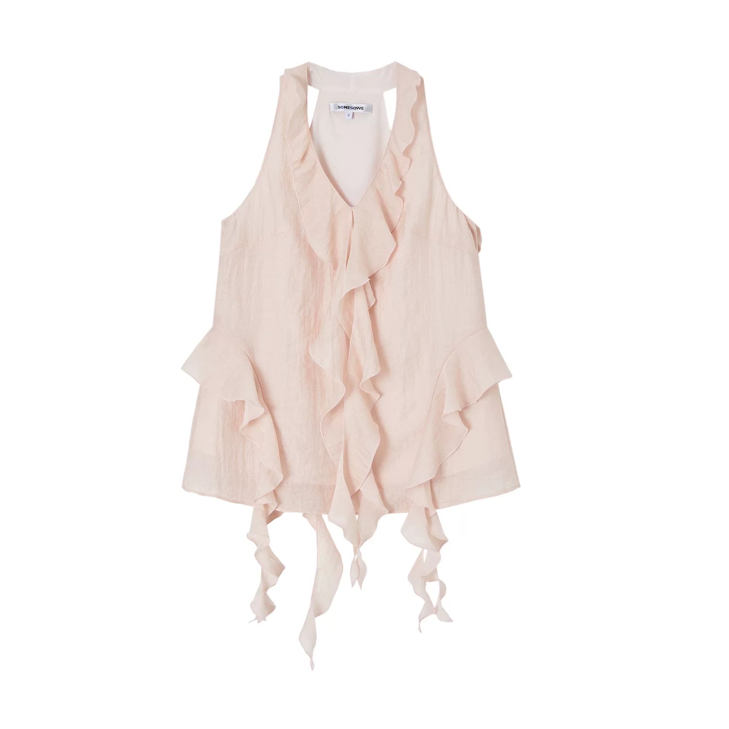 Elegant Linen-Blend Ruffled Halter V-Neck Top