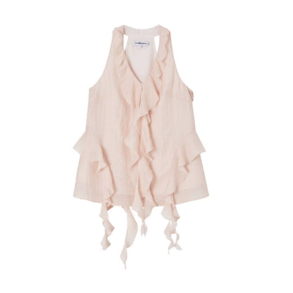 Elegant Linen-Blend Ruffled Halter V-Neck Top