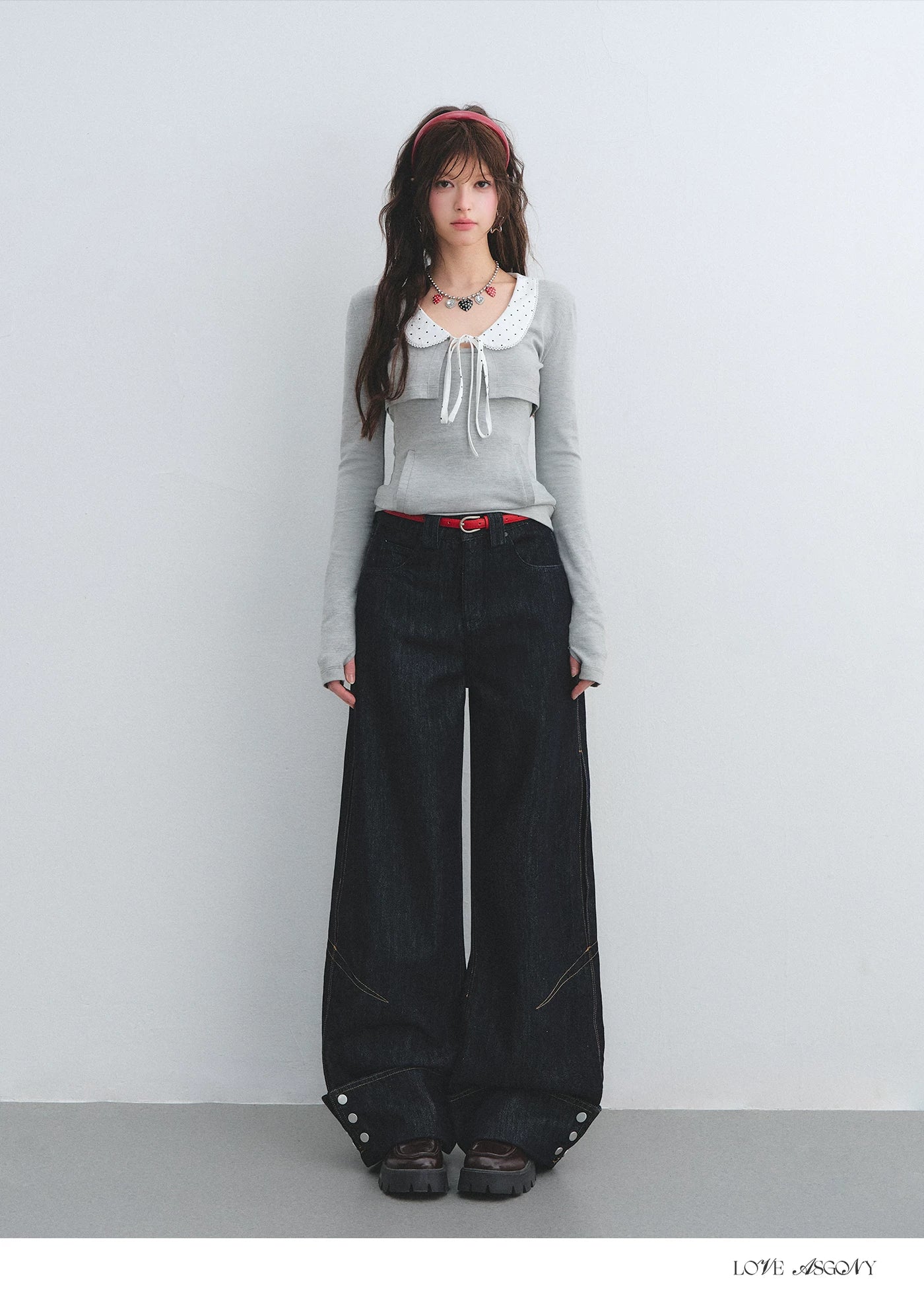 Polka Dot Lace Collar Long Sleeve Cardigan &amp; Cami Two-Piece Set