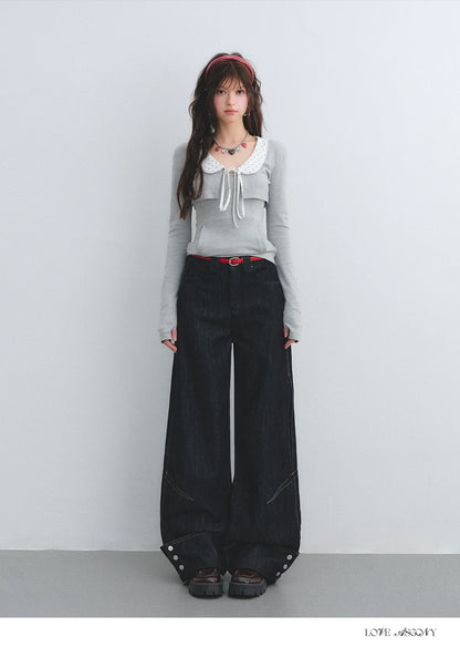 Polka Dot Lace Collar Long Sleeve Cardigan &amp; Cami Two-Piece Set