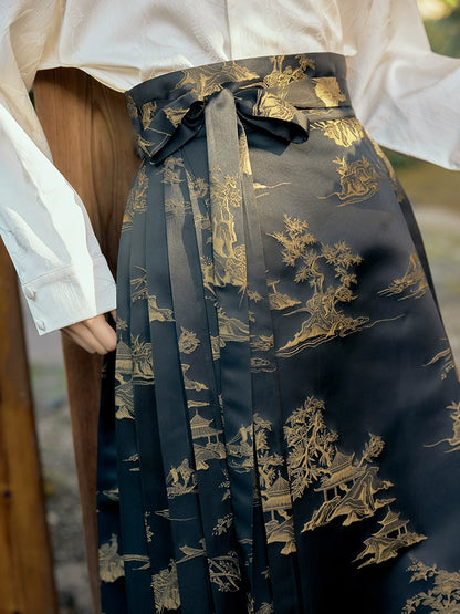 &quot;江上烟树&quot; Black Horse-face Hanfu Skirt