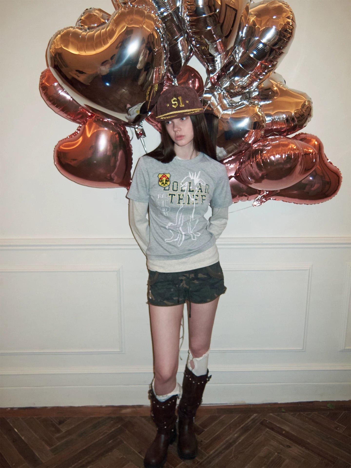 Layered Dog Print Long Sleeve Top