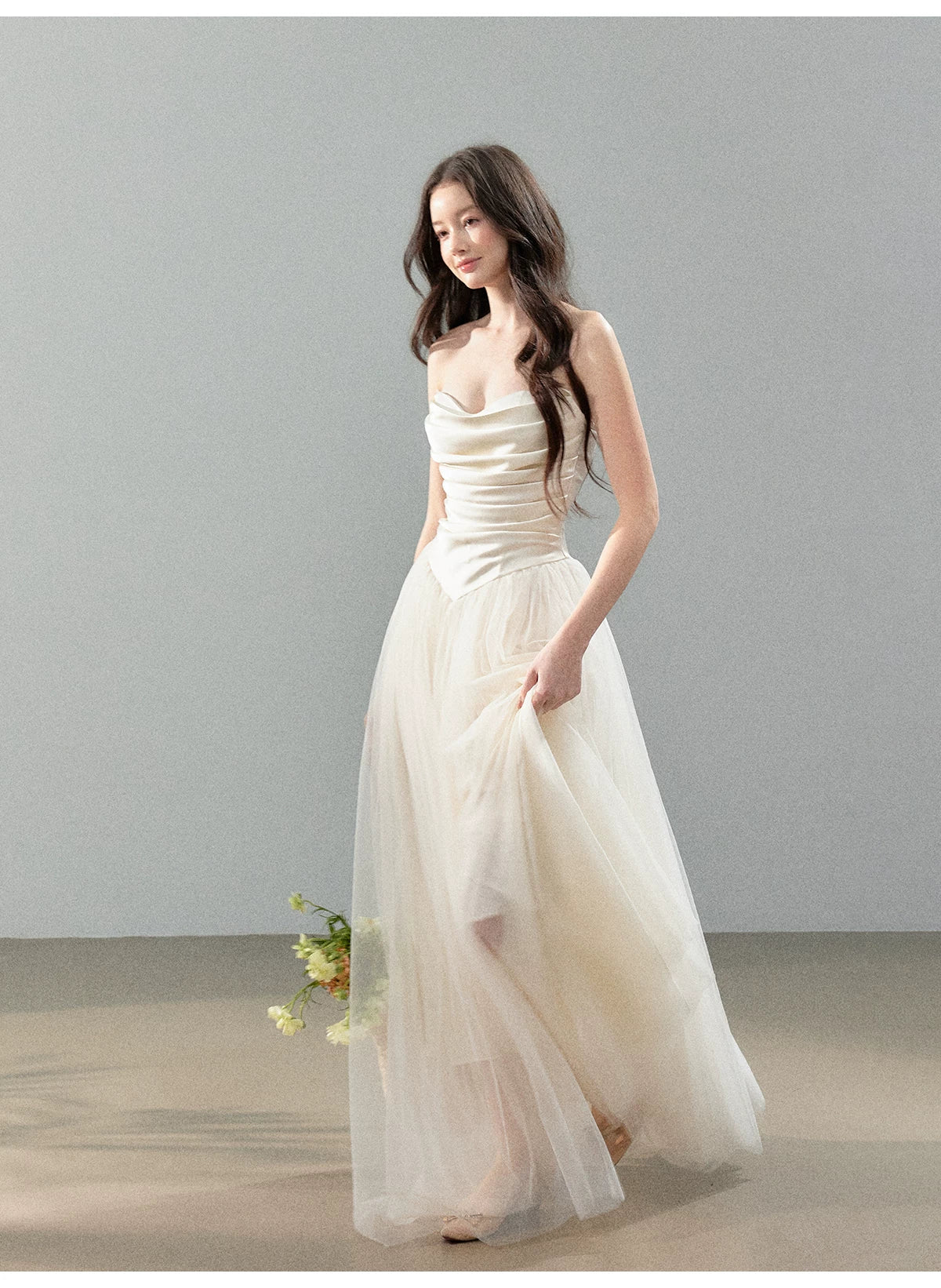 Cloud Dream Satin Strapless Tulle Gown