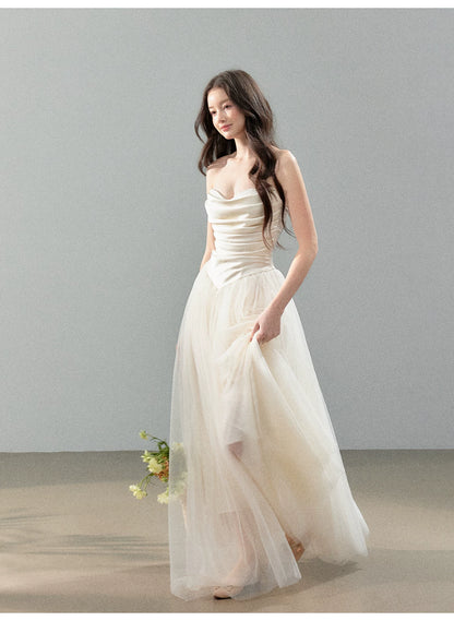 Cloud Dream Satin Strapless Tulle Gown