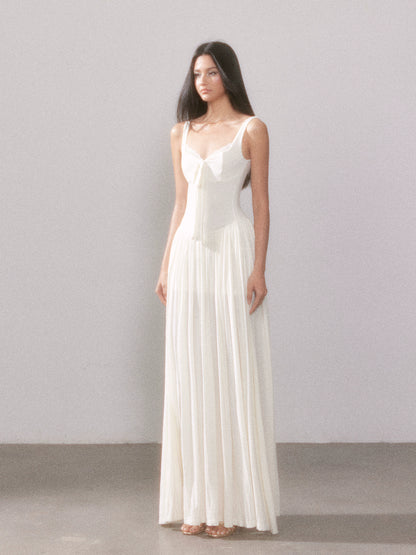 Lace Knit Spaghetti Strap Slit Long Dress - CHINASQUAD