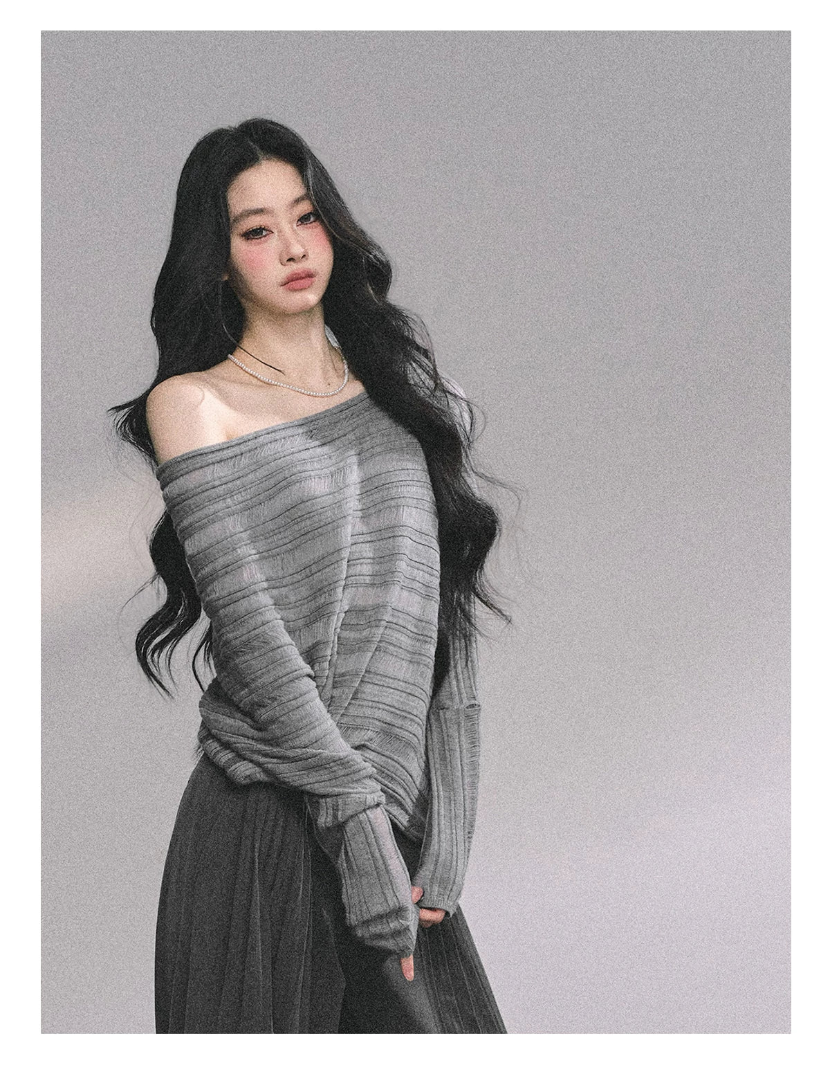 French Asymmetric Cut-Out Knit Sweater