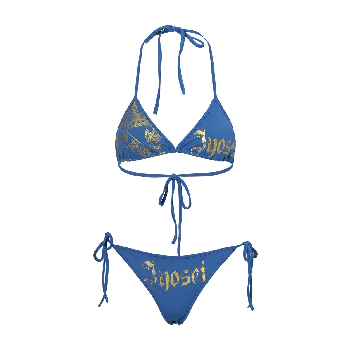 Gold-Foil Print Bikini &amp; Tencel Cover-Up Set