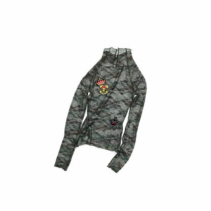 Vintage Camouflage Lace Fitted Top