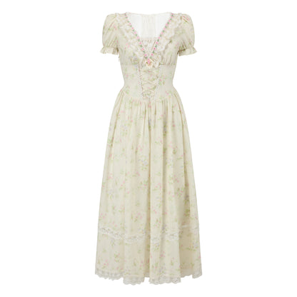 Garden Tea Party Corset Floral Maxi Dress