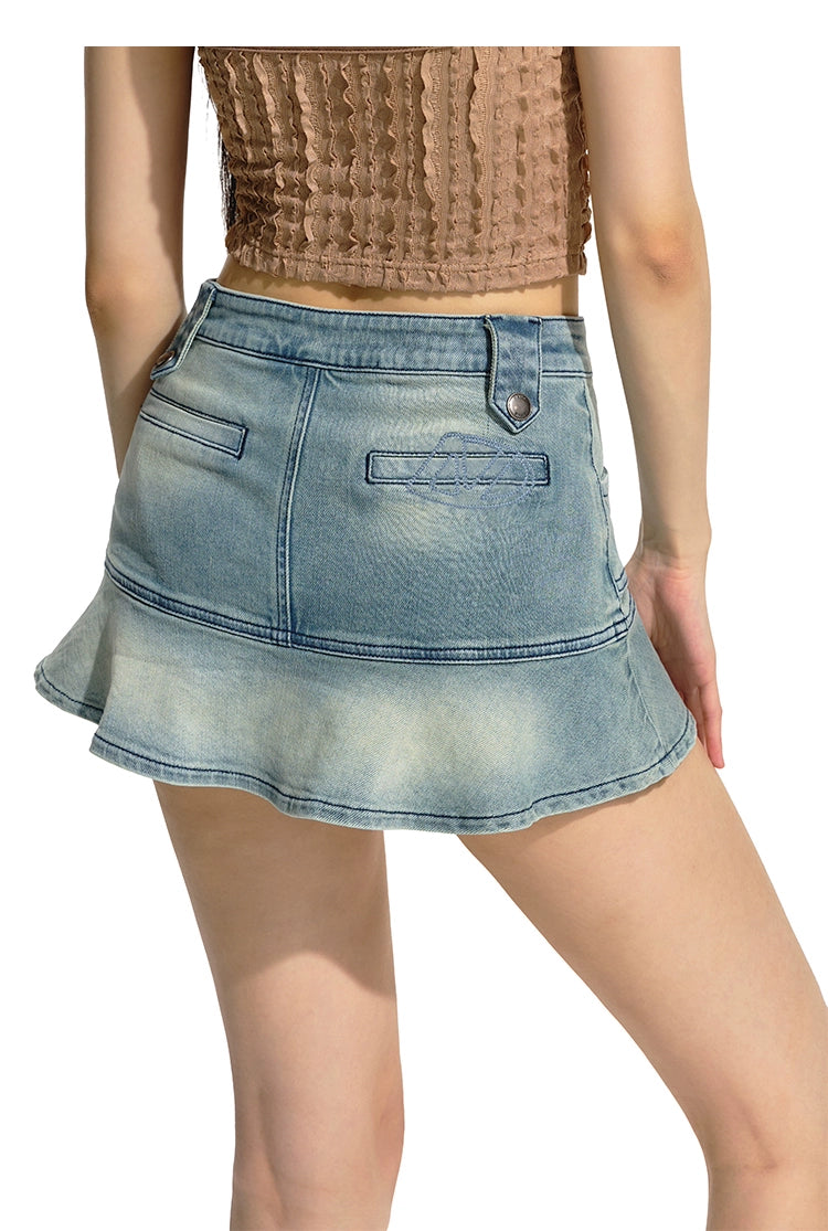 Black &amp; Blue Low-Waist Denim Mini Skirt - CHINASQUAD