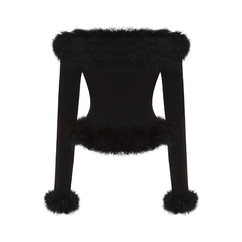 Feather-Trim Long-Sleeve Knit Top