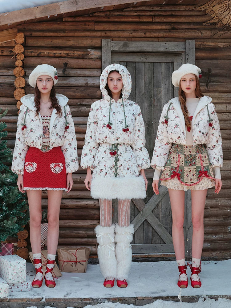 French Playful Quilted Down Dress &amp; Jacket Set