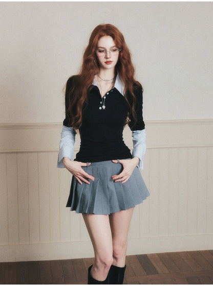 Layered-Style Collar Knit Polo