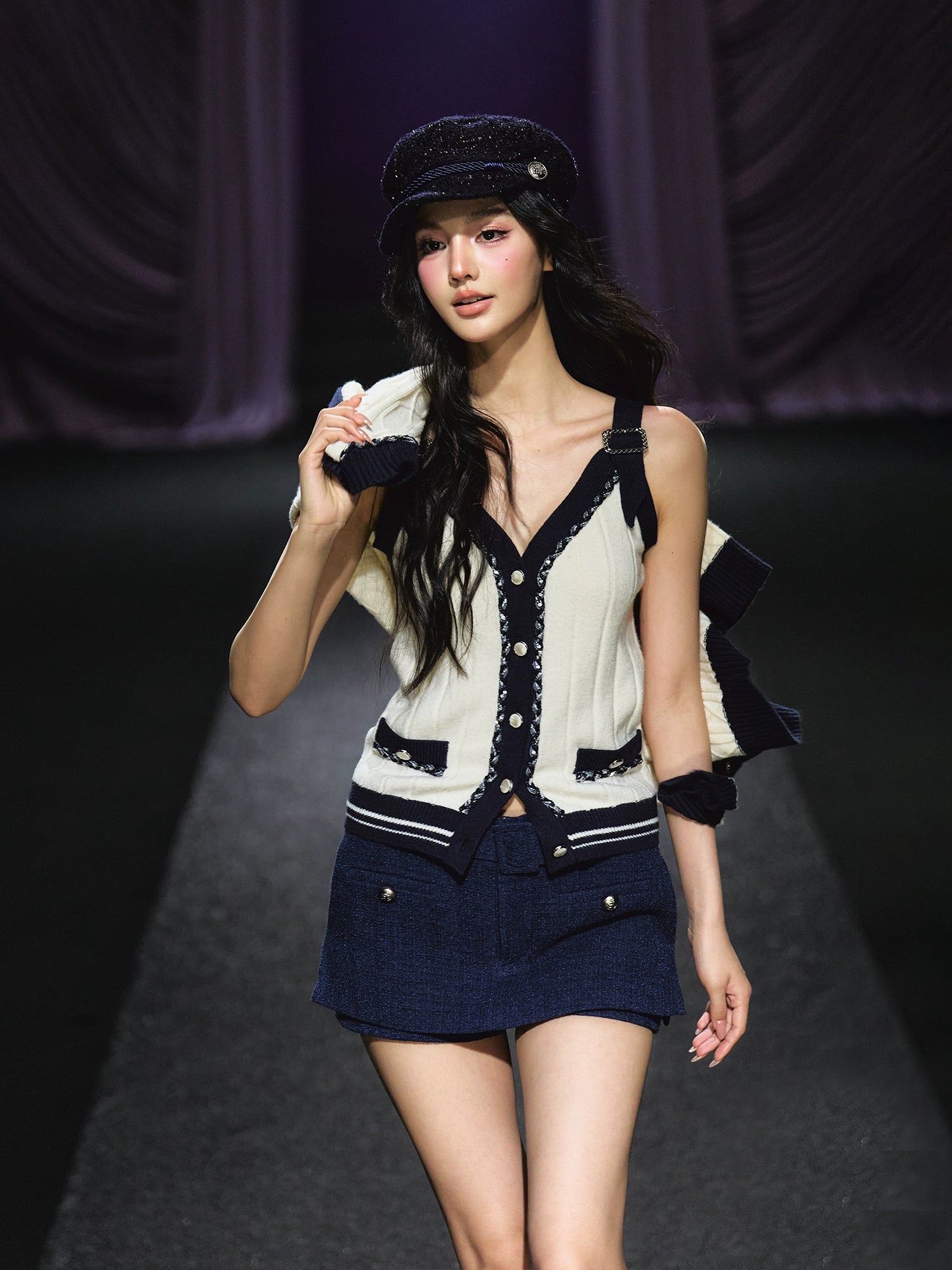 Contrast-Trim Knit Cardigan &amp; Vest Set