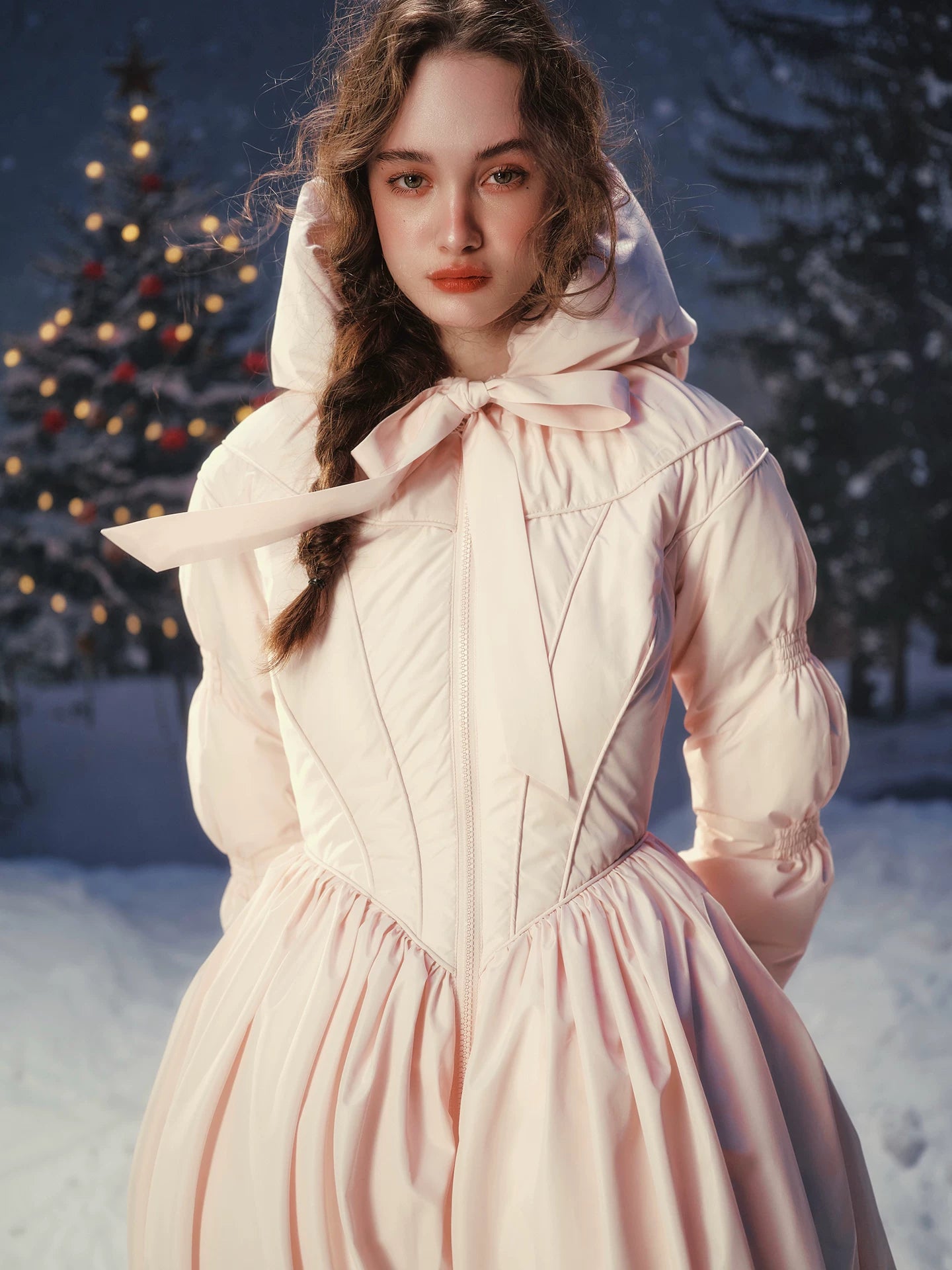 French Pink Tailored Long Down Coat