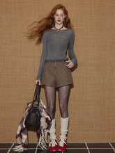 Plaid Suede Belted High-Waist A-Line Shorts - CHINASQUAD