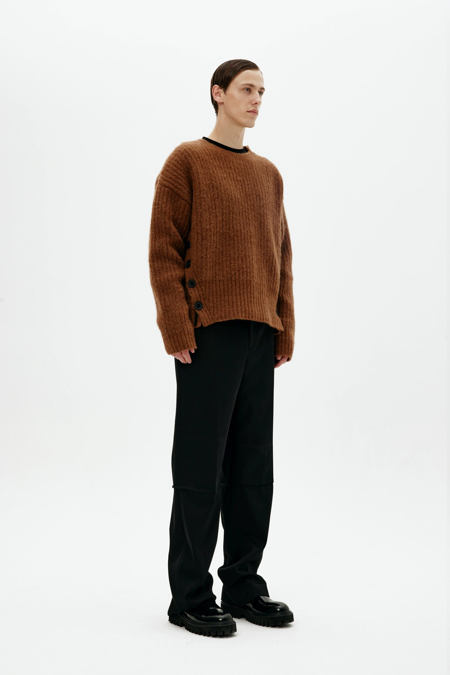 Mohair Wool Multi-Button Crewneck