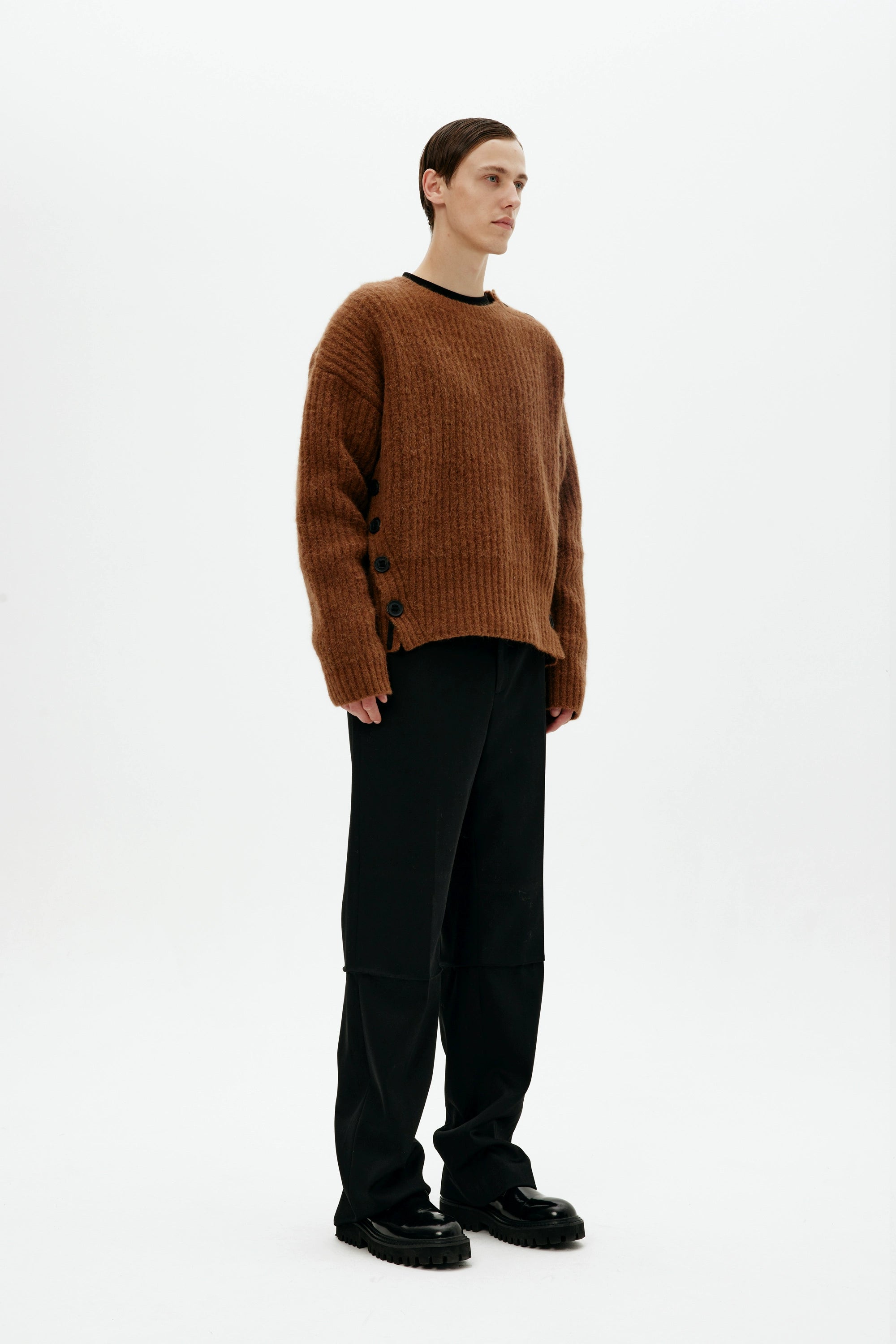 Mohair Wool Multi-Button Crewneck