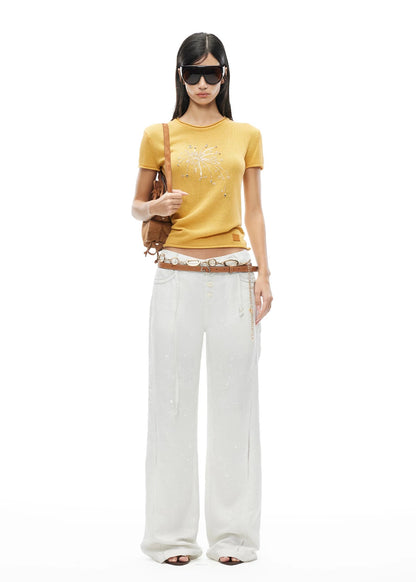 Firework Embroidered Silk Linen Tee