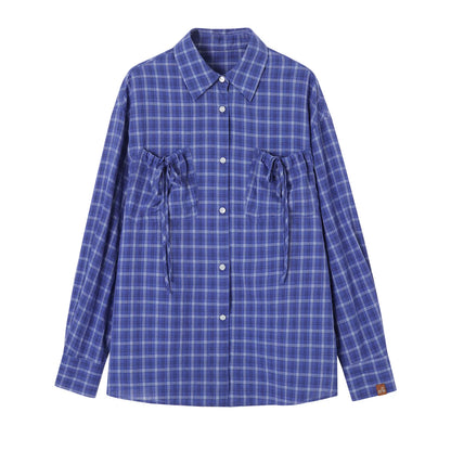 Drawstring Pocket Plaid Shirt