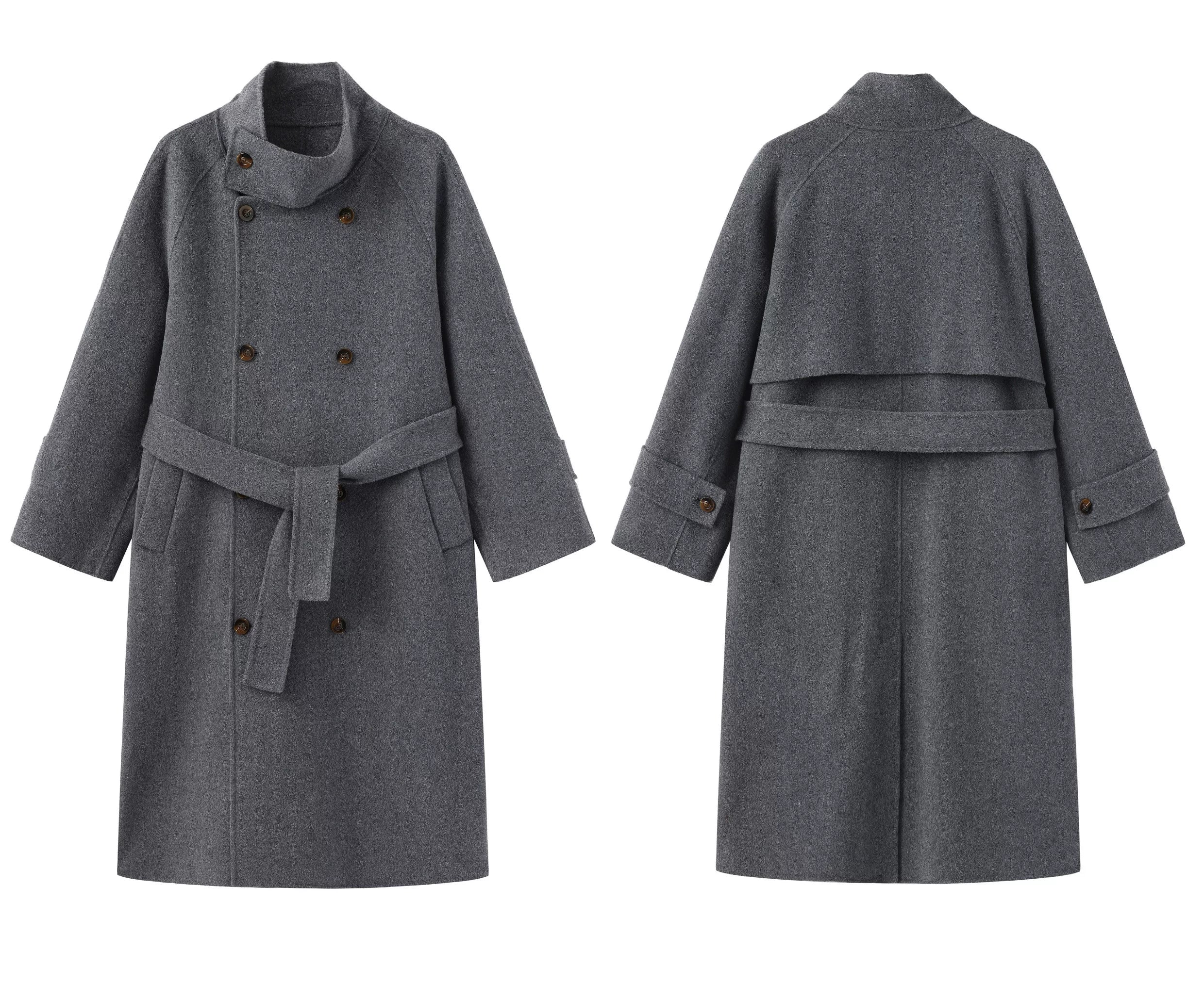 Stand-Collar Double-Faced Wool Coat