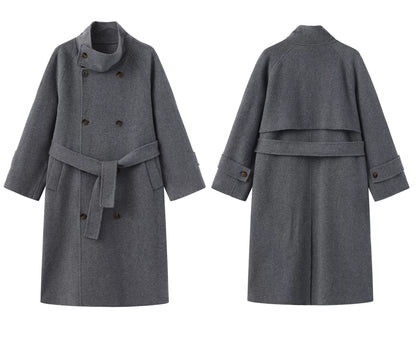Stand-Collar Double-Faced Wool Coat