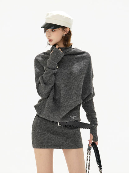Cowl-Neck Wool Knit Mini Dress