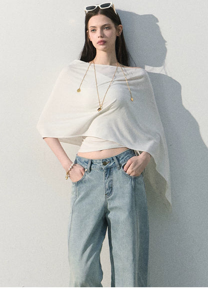 White Jade Asymmetric Draped T-Shirt