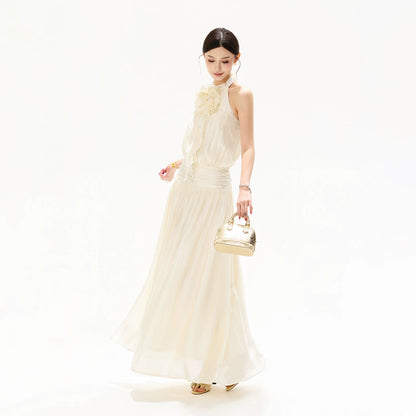Floral Halterneck Draped Maxi Dress