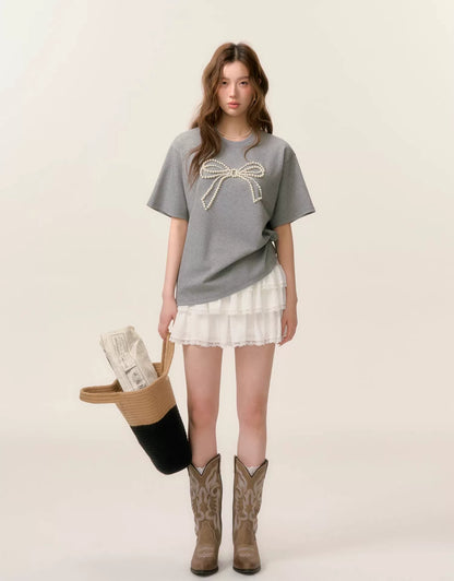 Beaded Bow-knot T-Shirt - CHINASQUAD