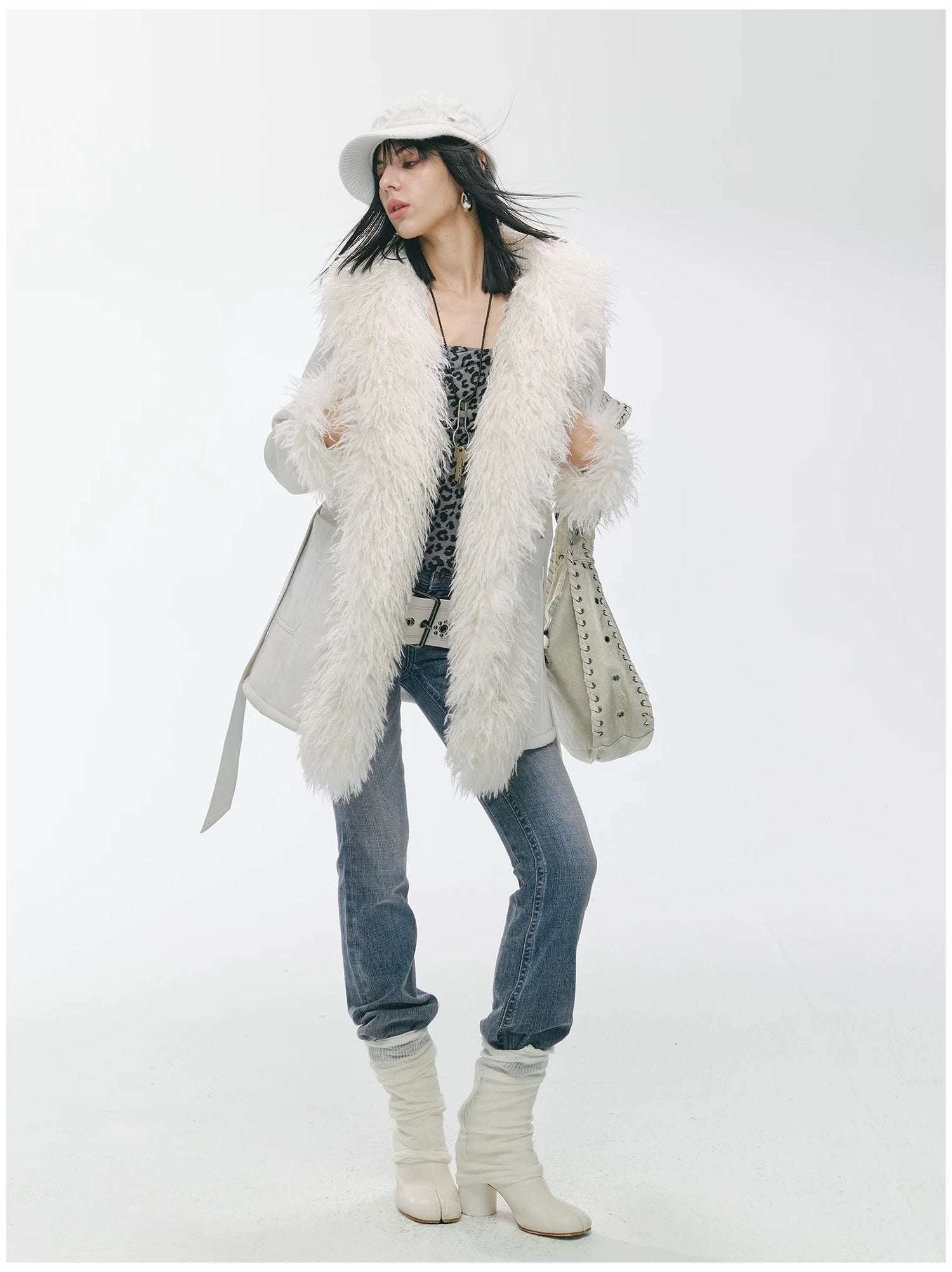 Shearling-Style Mid-Length Belted Duffle Coat