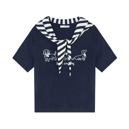 Wool-Blend Jacquard Knit Tee &amp; Striped Shoulder Set