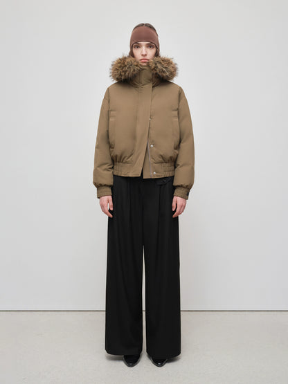Faux Raccoon Fur Trim 90% White Duck Down Parka