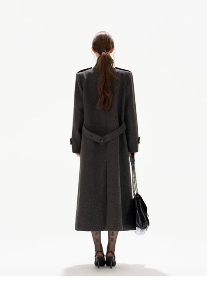 Wide-Shoulder Wool-Blend Overcoat