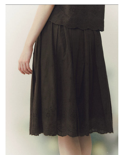 Peter Pan Collar Shirt &amp; Midi Skirt Set
