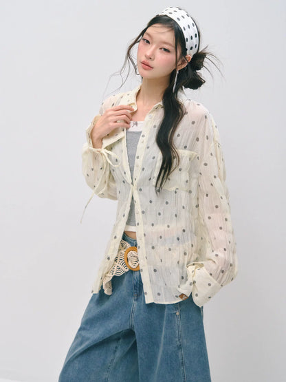 Polka Dot Textured Ruched Shirt