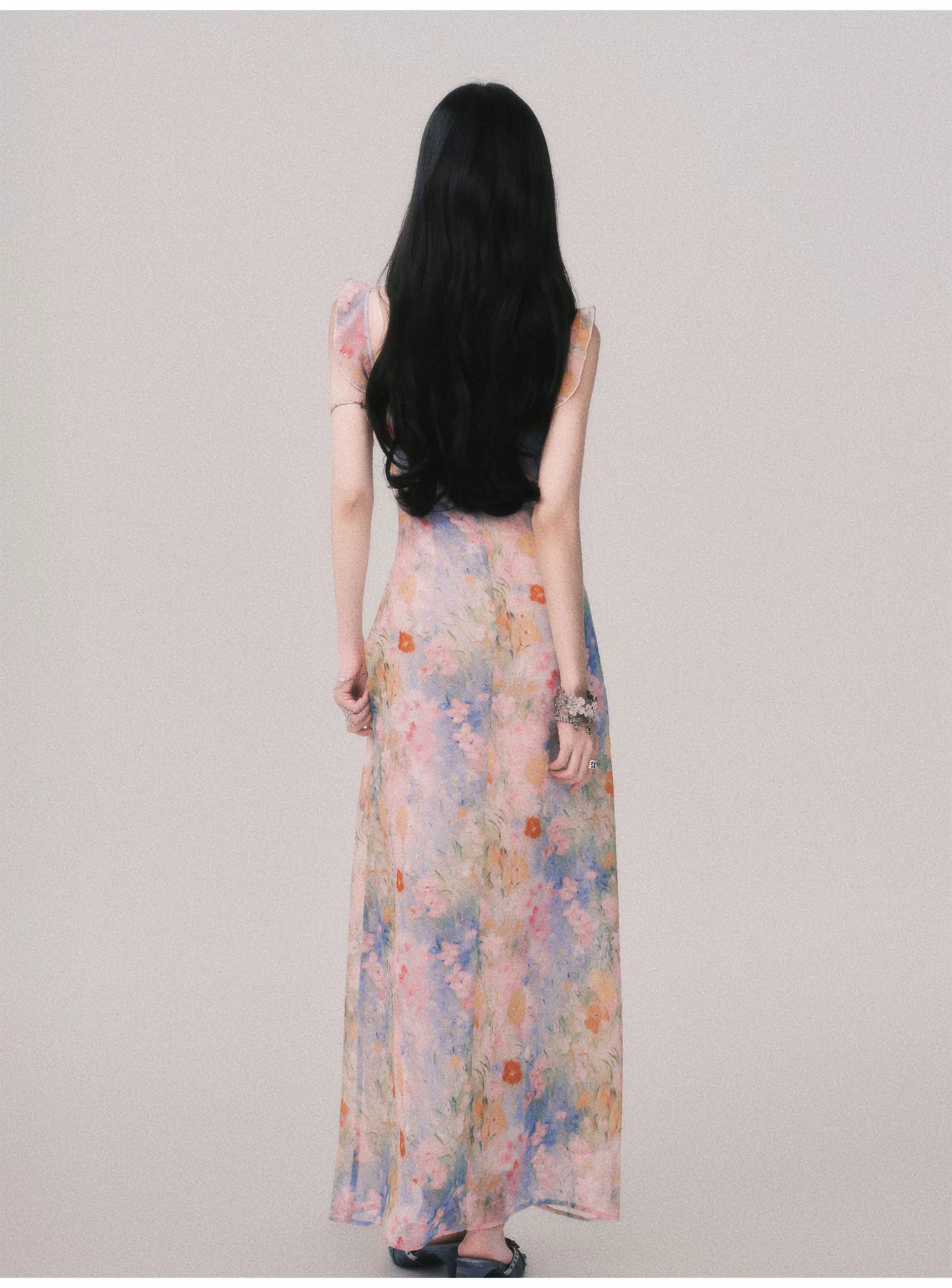 Floral V-Neck French Slip Maxi Dress