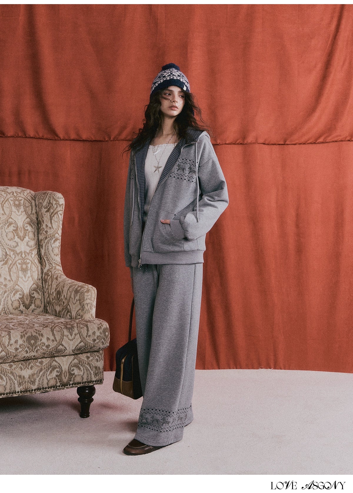 Zip-up Plaid Hoodie &amp; Wide-Leg Pants Set