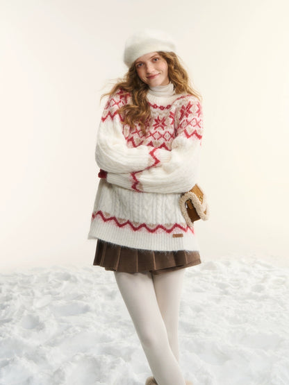 Lambswool Cable-Knit Crewneck Sweater